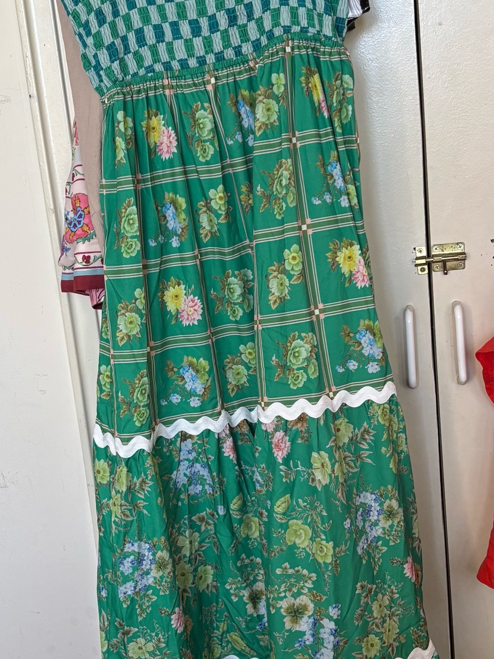 Green Floral Maxi Skirt with Ric Rac Trim